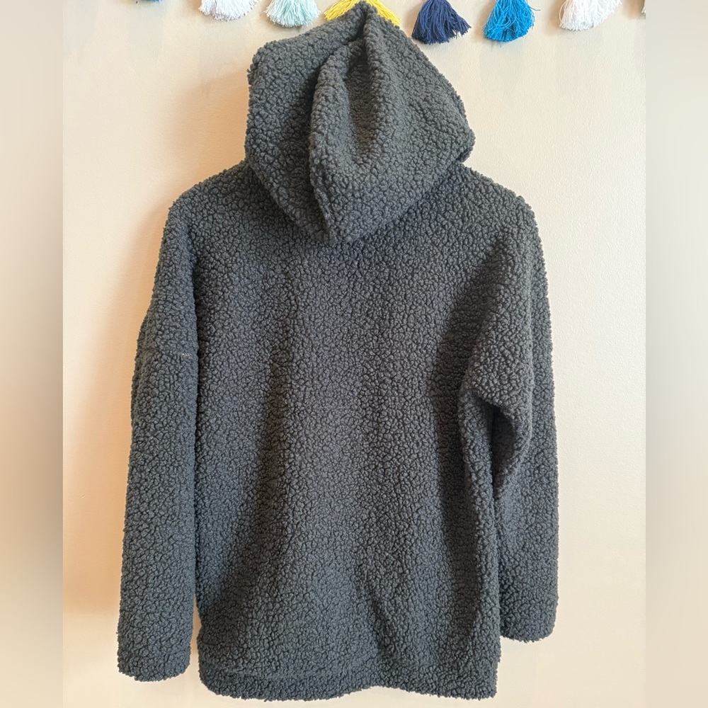 Adidas Women's Brilliant Basics Dark Green Sherpa Zip Up Hoodie - Picture 3 of 6